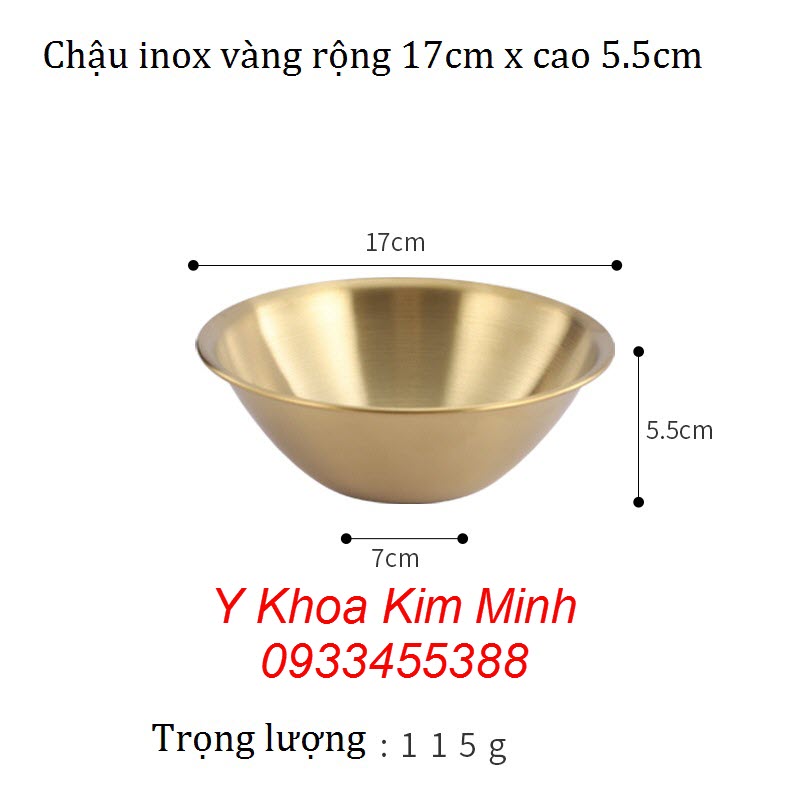 Chậu inox vàng rộng 17cm x cao 5.5cm