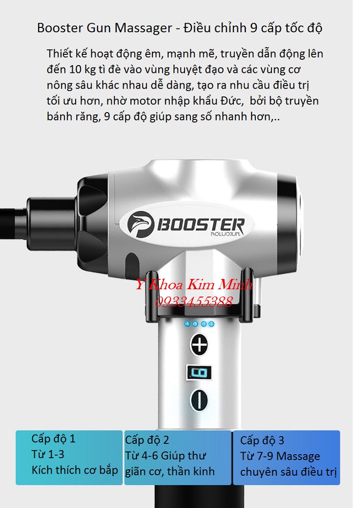 Máy massage Booster Gun 9 tốc độ pin sạch tích điện hiệu năng mạnh mẽ dùng cho ngành vật lý trị liệu - Y Khoa Kim Minh