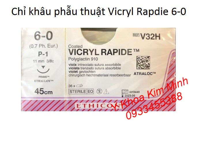 Chỉ khâu tầng sinh môn, chỉ khâu niêm mạc phụ khoa, chỉ Vicryl Rapide 6-0 V32H