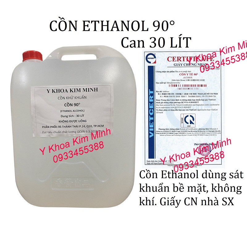 Cồn Ethanol 90 là loại côn y tế có tính sát khuẩn mạnh được dùng để sát khuẩn bề mặt và không khí