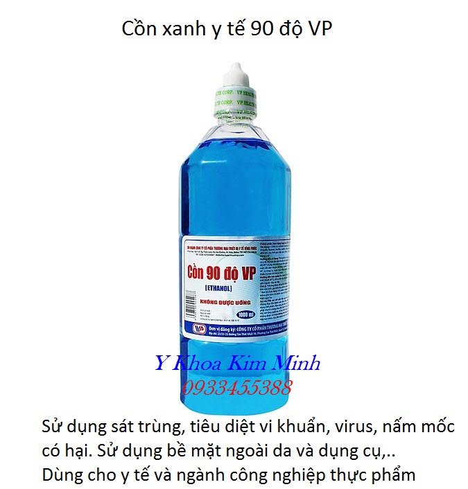 Chai cồn xanh y tế 90 VP chuyên dùng sát trùng và tiêu diệt vi khuẩn bên ngoài bề mặt - Y Khoa Kim Minh