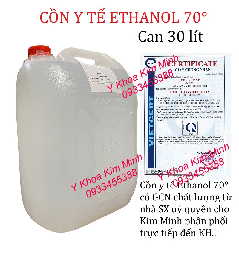 Cồn y tế 70 độ là loại cồn Ethanol có khả năng diệt khuẩn mạnh, bán giá sỉ tại Y Khoa Kim Minh