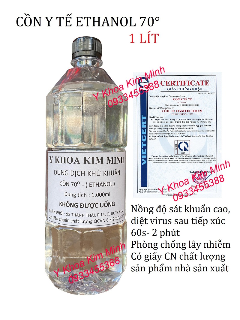 Cồn y tế 70 độ bán tại Y Khoa Kim Minh là loại cồn Ethanol dùng trong y tế và sản xuất thực phẩm