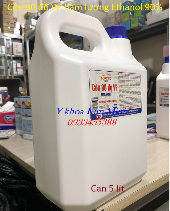 Cồn trắng 90 độ VP đóng can 5 lít dùng trong y tế và công nghiệp chế biến thực phẩm, thí nghiệm, trường học - Y khoa Kim Minh
