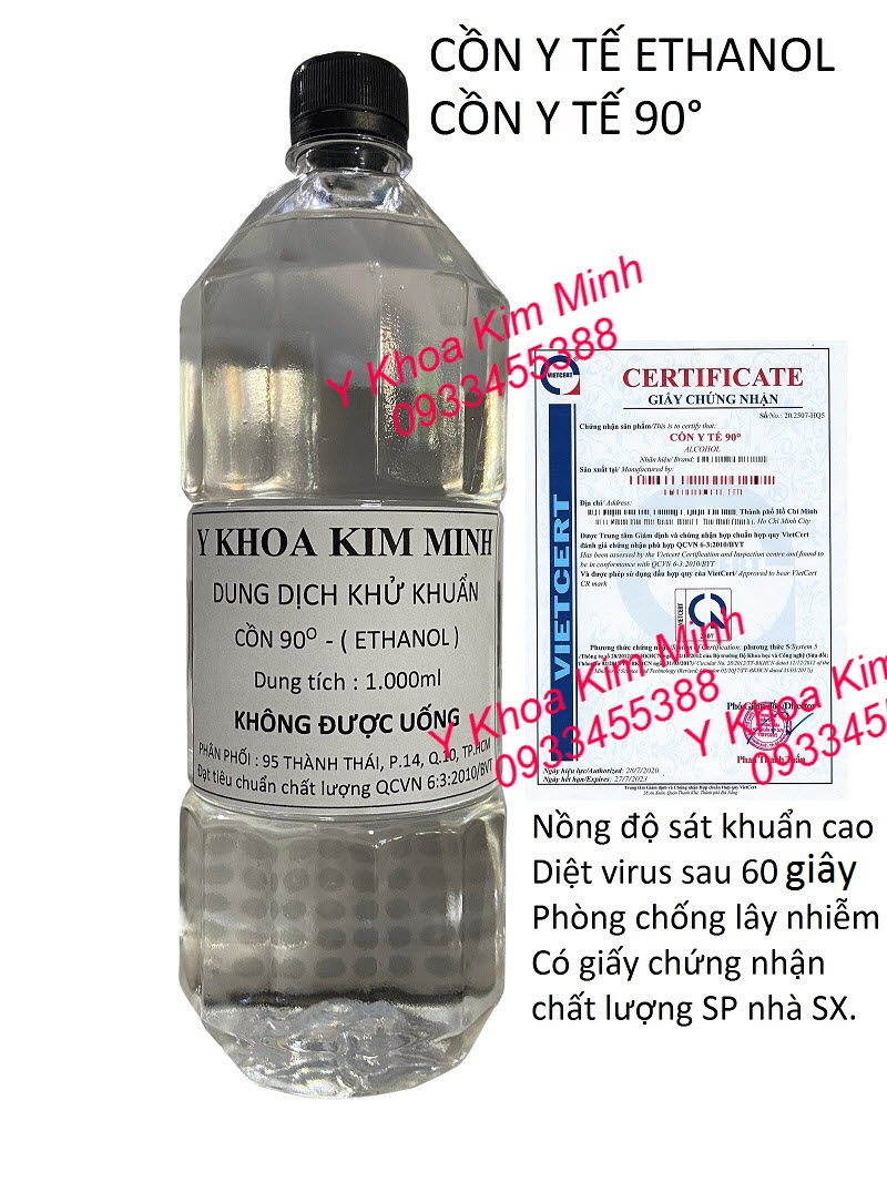 Cồn y tế Ethanol 90 độ dùng để sát khuẩn bề mặt tại gia đình, công ty, dùng trong y tế
