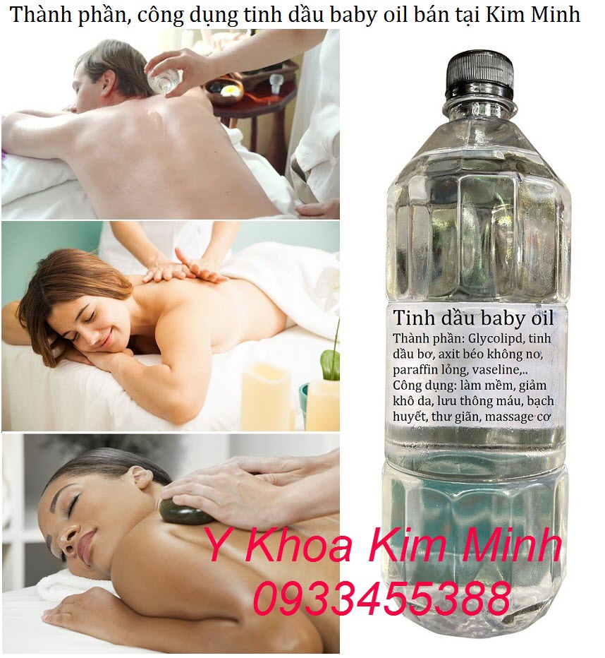 Thành phần, công dụng của tinh dầu massage body baby oil Thành phần và công dụng tinh dầu baby oil bán tại Y Khoa Kim Minh