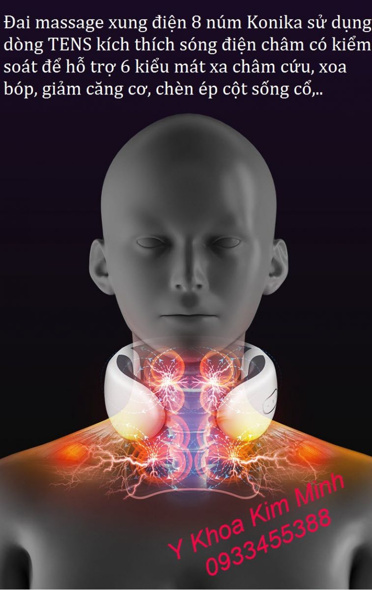 Đai massage xung điện 8 núm Konika giúp điều trị đau cổ vai gáy, thoái hoá đốt sống cổ