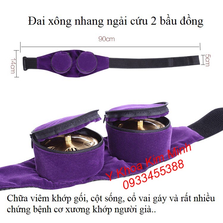 Đai xông ngải cứu 2 bầ đồng chữa bệnh viêm đau khớp gối, đau cột sống lưng cổ - Y khoa Kim Minh