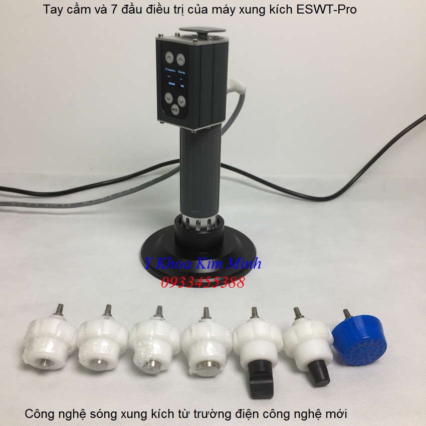 Tay cầm và 7 đầu điều trị của máy xung kích ESWT-Pro - Y khoa Kim Minh Tay cam va dau dieu tri cua may xung kich ESWT-Pro 2019 - Y Khoa Kim Minh 0933455388