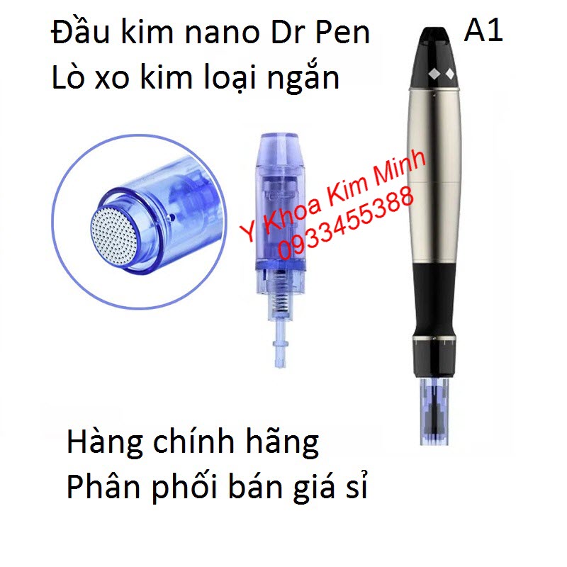 Đầu kim nano Dr Pen A1-W màu xanh, lò xo kim loại ngắn Đầu lăn kim nano Dr Pen A1-W lò xo kim loại