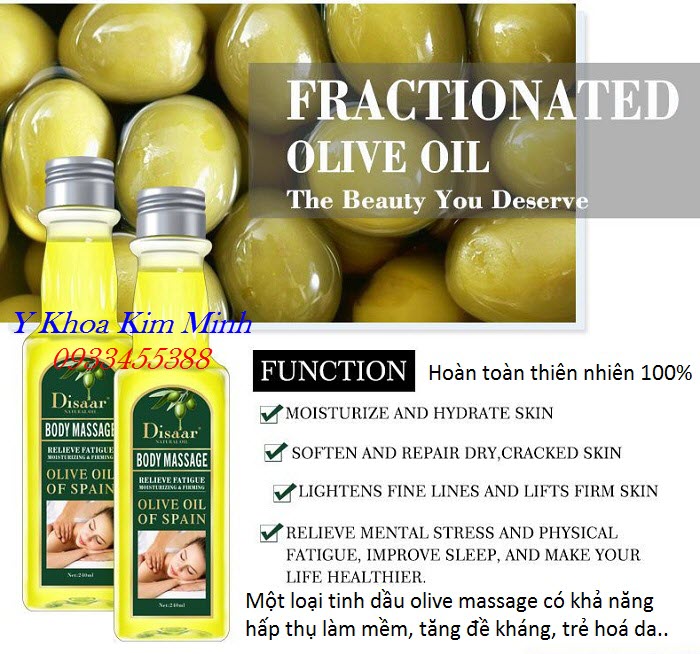Tinh dầu olive nguyên chất massage body toàn thân chuyên dùng cho spa thẩm mỹ viện - Y Khoa Kim Minh