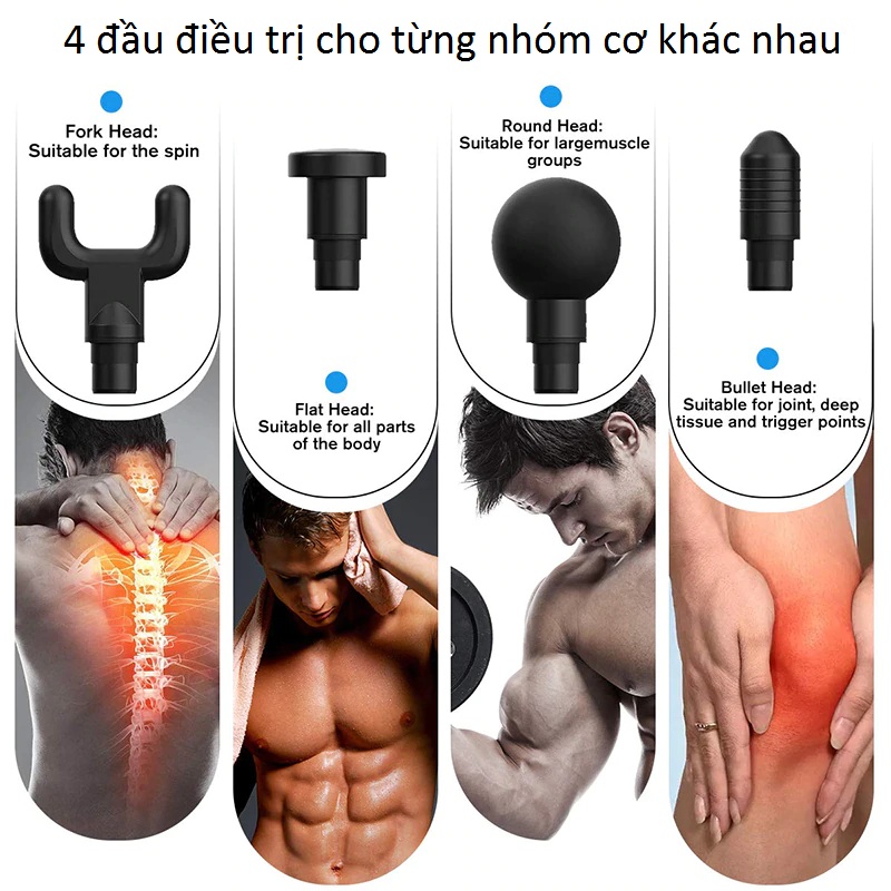 Đầu điều trị của súng masage gun Phoenix 4 đầu pin 1500mAh
