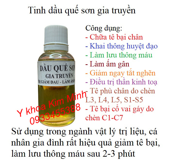 Làm giảm nhanh chứng tê bại, chèn ép cột sống gây tắt nghẽn dây thần kinh tay chân - Y khoa Kim Minh Dầu quế sơn gia truyền giúp chữa tê bại do thần kinh toạ, chèn cột sống lưng, chữa đau cổ vai gáy, thoát vị đĩa đệm cổ - Y khoa Kim Minh