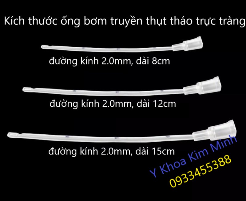 Dây thụt tháo bơm qua hậu môn có kích thước dài 8cm, 12cm, 15cm, 20cm