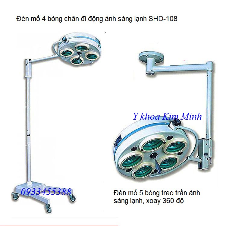 Đèm mổ 4 bóng ánh sáng lạnh chân di động SHD-108 - Y khoa Kim Minh 0933455388