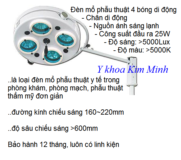 Bán đèn mổ 4 bóng chân di động ánh sáng lạnh SHD-108 - Y Khoa Kim Minh 0933455388