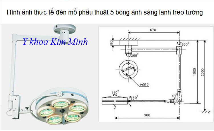 Đèn mổ 5 bóng ánh sáng lạnh treo trần - Y khoa Kim Minh 0933455388