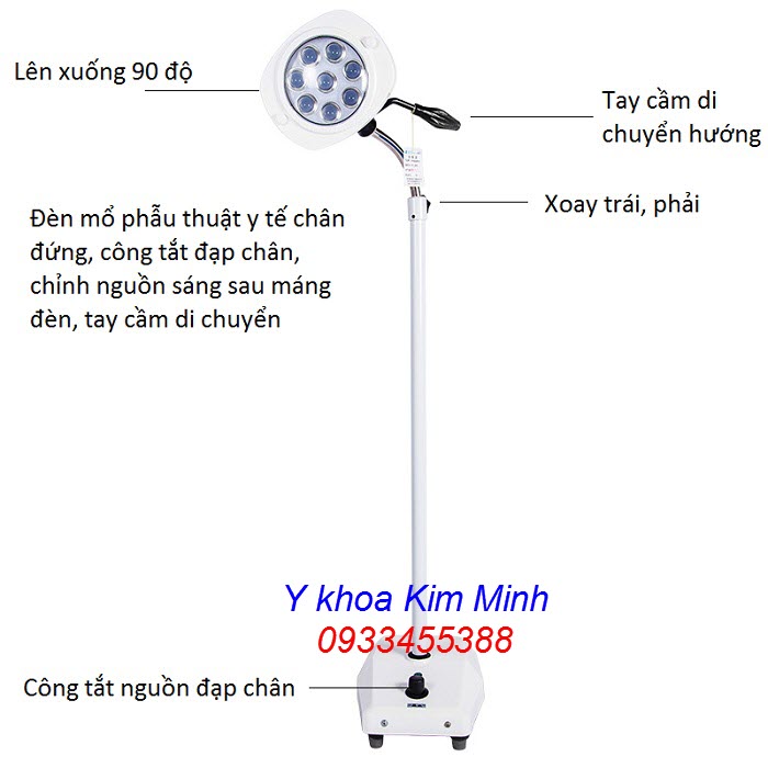 Đèn tiểu phẫu ánh sáng lạnh 8 bóng Led chân đứng LCL-08 - Y khoa Kim Minh
