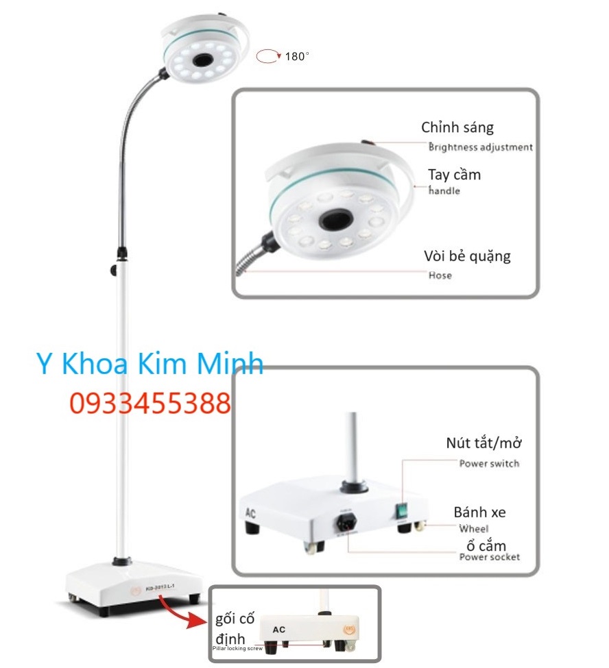 Thông số kỹ thuật đèn tiểu phẫu y tế ánh sáng 12 bóng Led KD-2012L