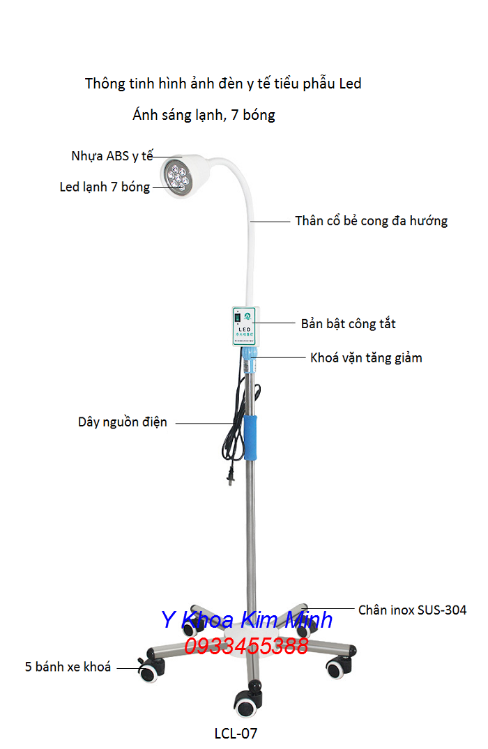 Nơi bán đèn tiểu phẫu ánh sáng lạnh Led 7 bóng mới nhất LCL-07 - Y khoa Kim Minh