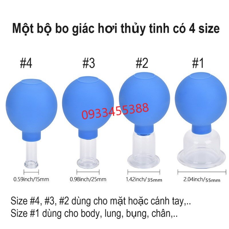 Kích thước bo thủy tinh hút máu bầm hút mụn, giác hơi trẻ hóa da mặt