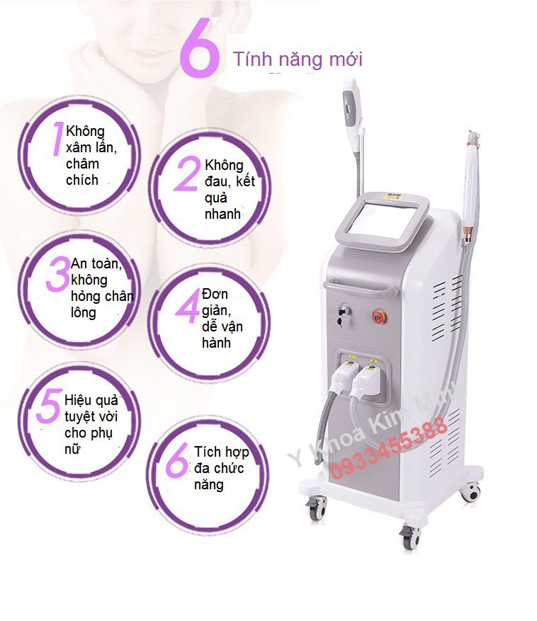 Máy triệt lông lạnh nhanh không đau OPT Elight KL-218 - Y khoa Kim Minh May triet long nhanh OPT Elight + May xoa xam tre hoa da Laser Yag KL-218 - Y Khoa Kim Minh 0933455388