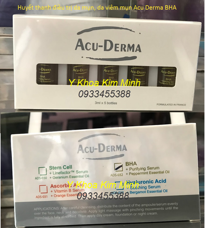 Điều trị da viêm mụn, dị ứng gây viêm mụn bằng huyết thanh Acu Derma BHA - Y Khoa Kim Minh