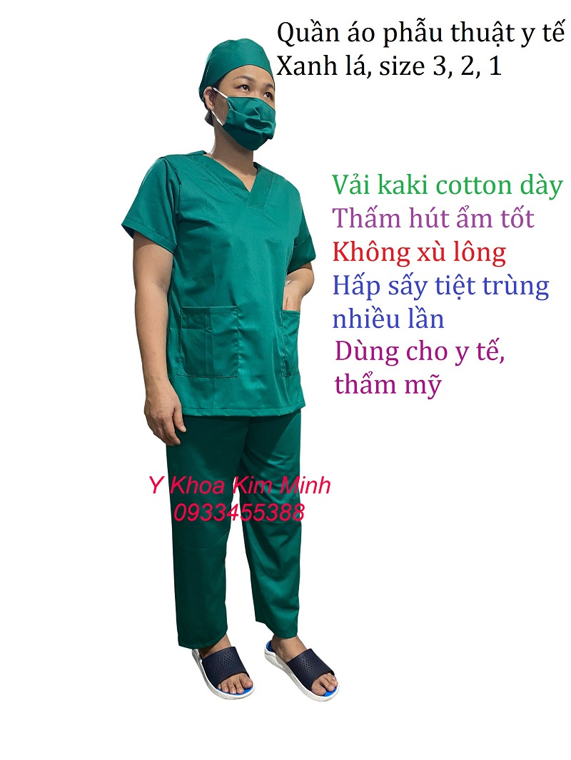 Bộ đồ đồng phục phẫu thuật y tế nam và nữ màu xanh lá