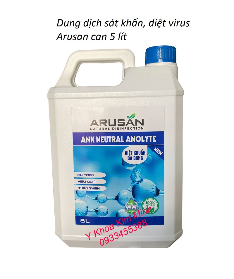 Can dung dịch diệt khuẩn mạnh arusan 5 lít dùng cho gia đình, công ty, trường học
