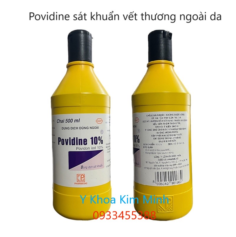 Dung dịch sát khuẩn vết thương ngoài da tránh nhiễm trùng Povidne chai 500ml