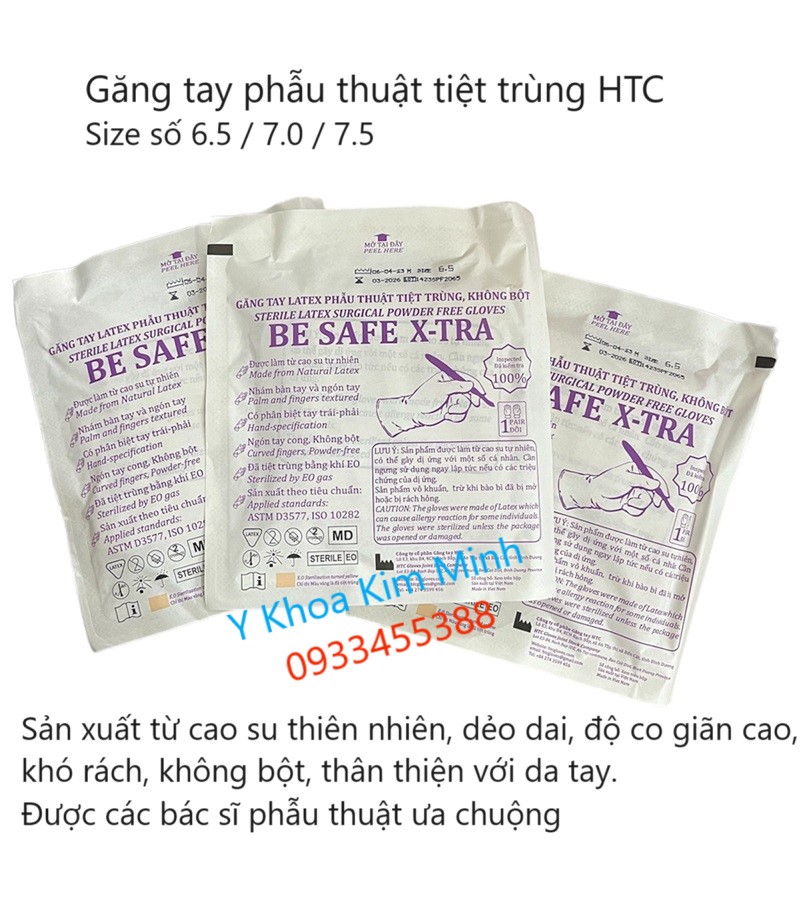 Bán găng tay phẫu thuật tiệt trùng không bột HTC số 6.5 / 7.0 /7.5 giá sỉ ở Y Khoa Kim Minh