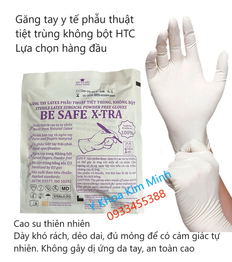 Găng tay phẫu thuật không bột tiệt trùng từng đôi bán giá sỉ ở Tp.HCM hãng HTC