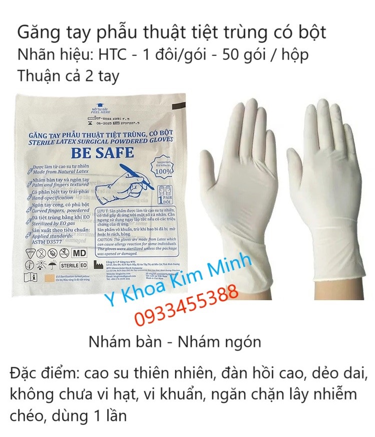 Găng tay phẫu thuật tiệt trùng HTC size số 6.5 / 7.0 / 7.5 bán giá sỉ ở Tp.HCM