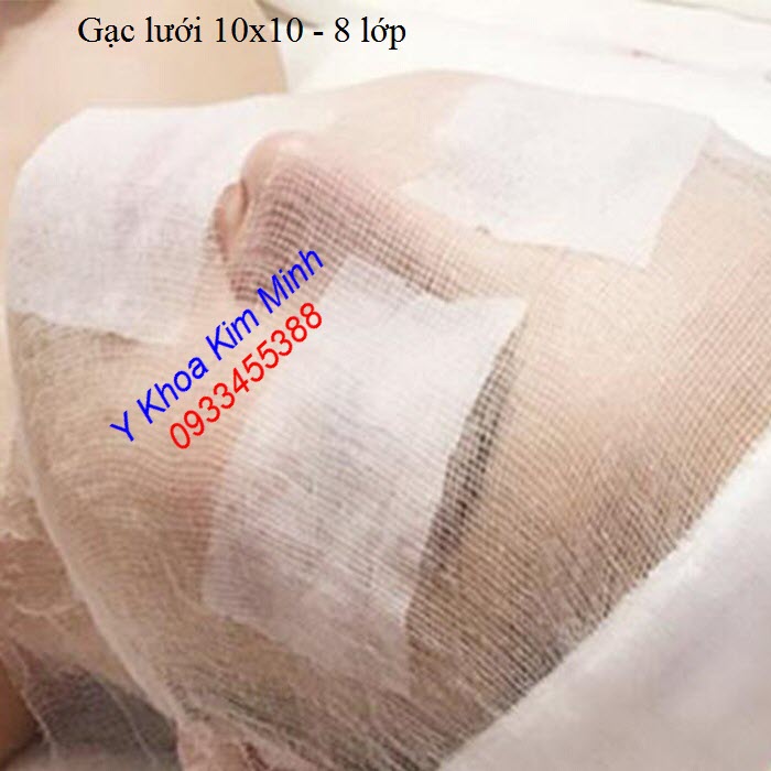 Gạc lưới chuyên dụng đắp mặt nạ mỹ phẩm dùng tại spa - Y Khoa Kim Minh Gạc lưới 10x10 8 lớp hộp 100 miếng dùng vải cotton sản xuất tại Việt Nam - Y khoa Kim Minh