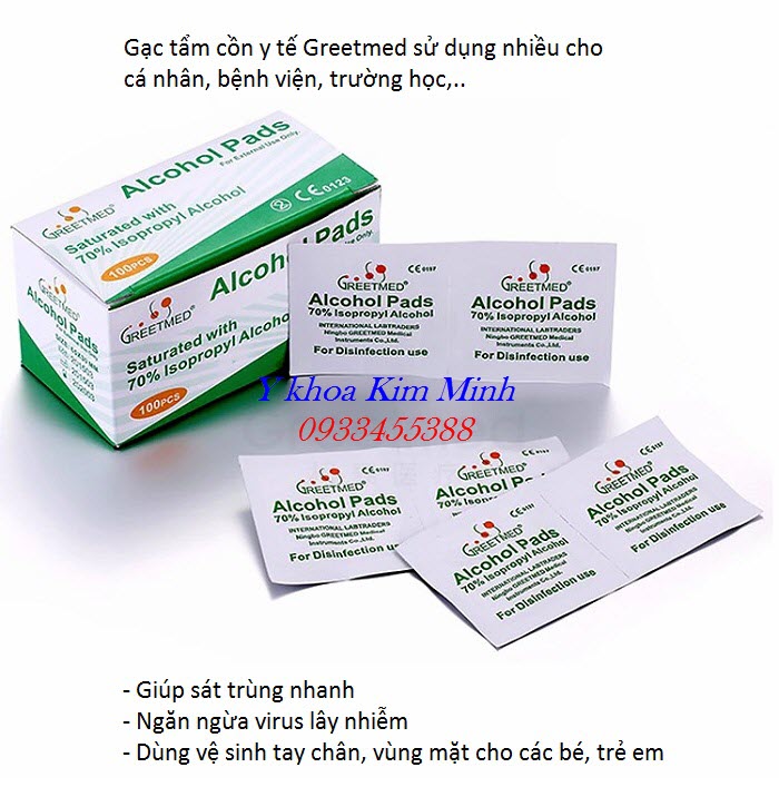 Gạc tẩm cồn Greetmed dùng nhiều, giúp sát trùng tay chân nhanh, vệ sinh vật dụng gia đình tránh lây nhiễm Gạc tẩm cồn y tế Greetmed dùng 1 lần hộp 100 miếng giúp vệ sinh sát trùng tay chân cho bé - Y Khoa Kim Minh