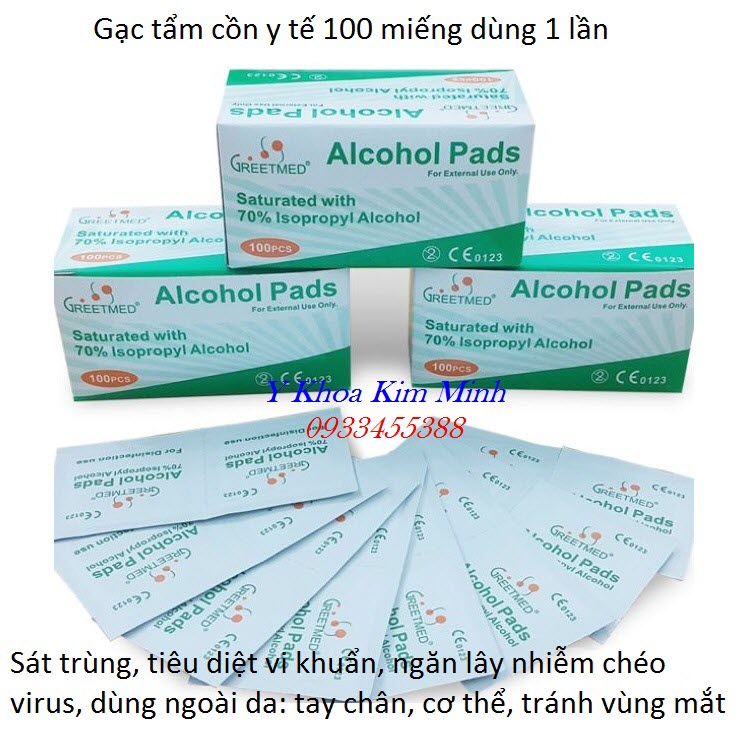 Gạc tẩm cồn y tế sử dụng tiệt  trùng, sát khuẩn tay chân, thân thể dùng 1 lần - Y khoa Kim Minh