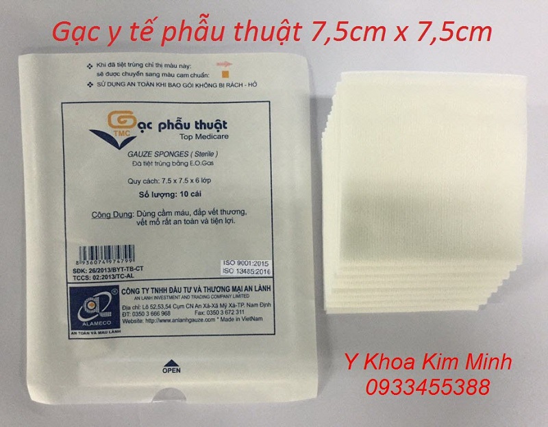 Gạc y tế An Lành 7.5 x 7.5 cm x 6 lớp Gạc y tế phẫu thuật vô trùng 75x75cm x 6 lớp