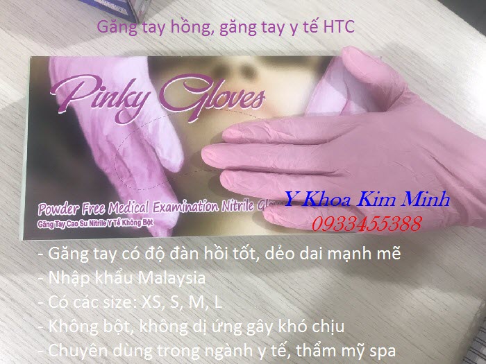 Găng tay màu hồng không bột HTC nhập khẩu Mã Lai - Y Khoa Kim Minh Găng tay màu hồng HTC Mã Lai bán giá sỉ tại Tp Hồ Chí Minh - Y Khoa Kim Minh