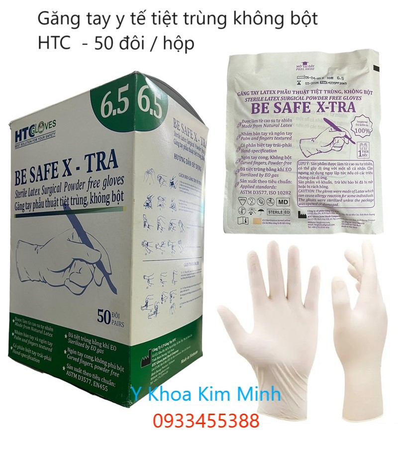 Găng tay cao su tiệt trùng không bột hãng HTC