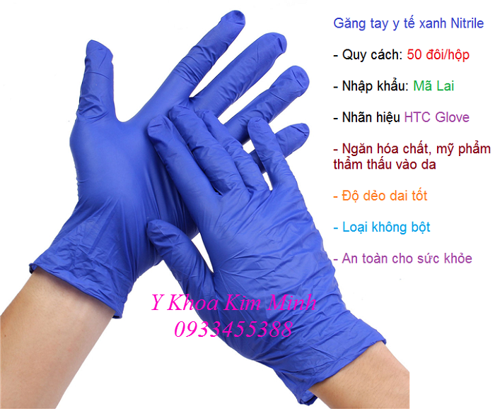 Nơi bán găng tay y tế xanh không bột Mãi Lai, HTC Glove - Y Khoa Kim Minh