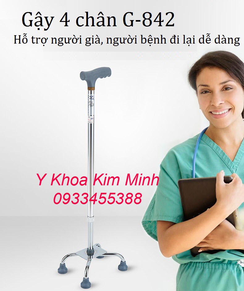 Gậy y tế 4 chân, hỗ trợ an toàn cho người già di chuyển được chuyên gia y tế khuyên dùng Gậy y tế 4 chân G-842 thiết bị hõ trợ di chuyển cho người già