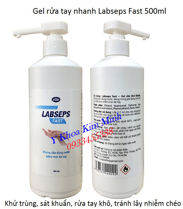Gel rửa tay khô Labseps Fast sản xuất tại Việt Nam giúp sát khuẩn, khử trùng tay nhanh, ngăn lây nhiễm chéo virus viêm phổi cấp hiệu quả - Y Khoa Kim Minh