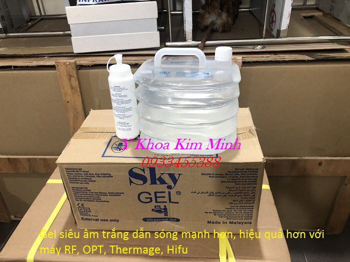 Bán giá sỉ gel siêu âm trắng dùng cho máy giảm béo RF, triệt lông, OPT, Laser, Hifu, Thermage - Y Khoa Kim Minh