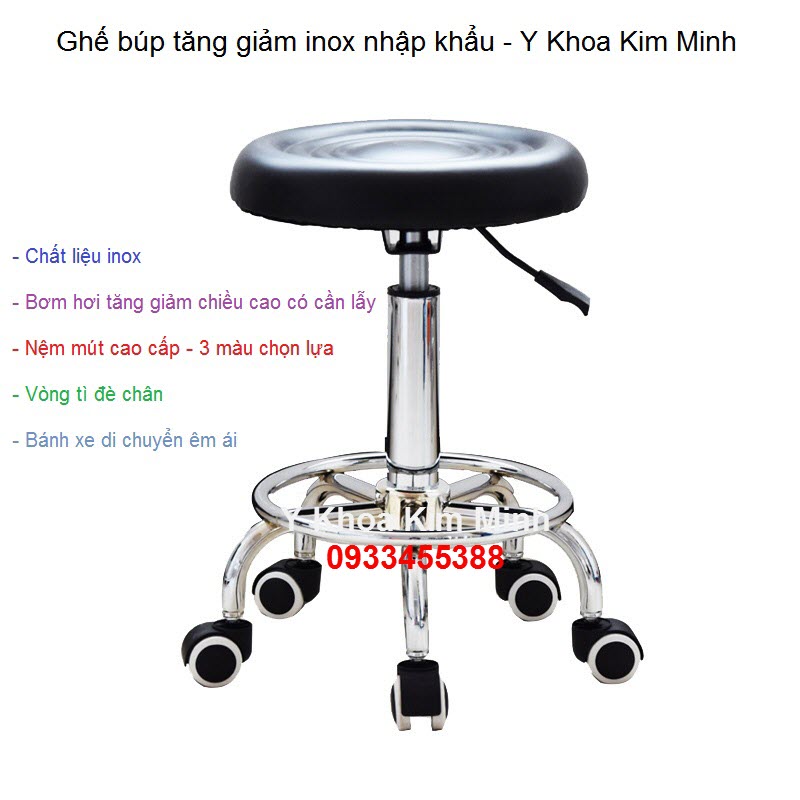 Ghe bup inox co tang giam banh xe nhap khau - Y Khoa Kim Minh