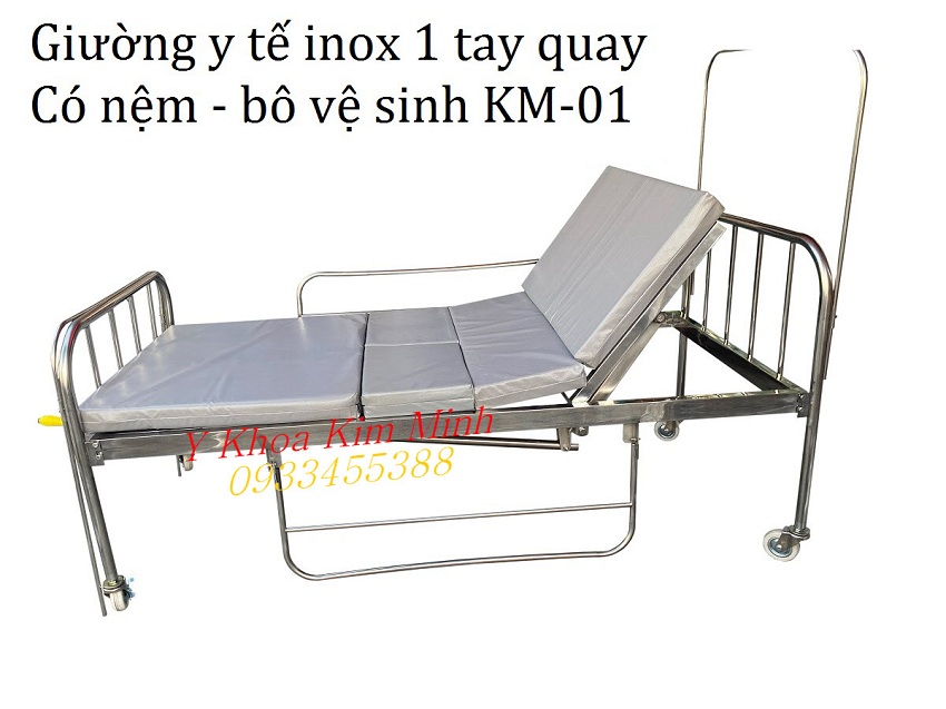 Giường y tế chăm sóc người bệnh tại nhà bằng inox 1 tay quay KM-01