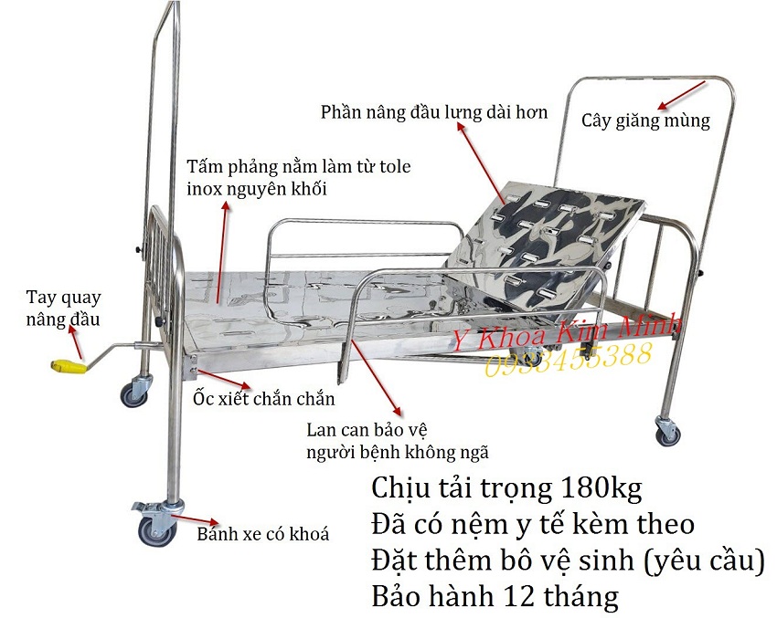 Đặc tính kỹ thuật của giường y tế dùng cho bệnh nhân 1 tay quay KM-01