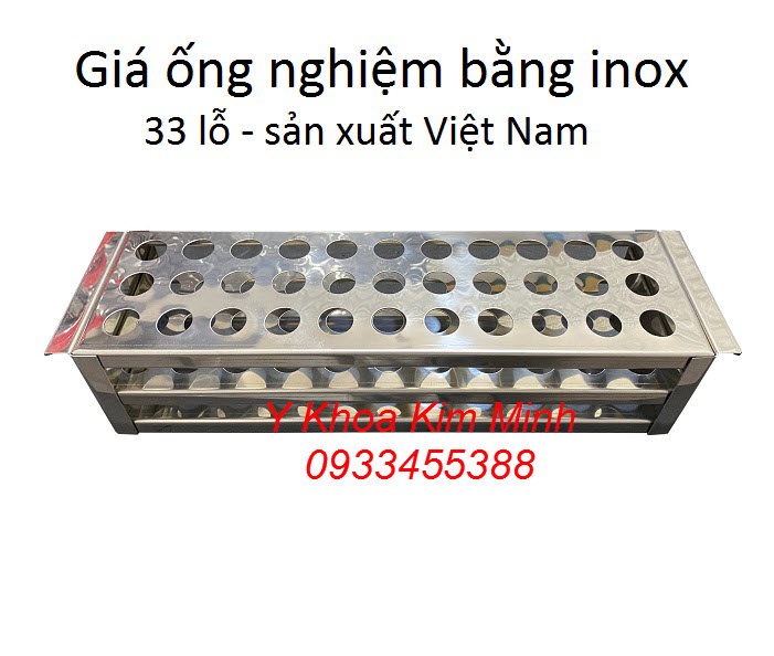 Giá ống nghiệm 33 lỗ bằng inox kích thước 7.5 x 29 x 7cm Giá đựng ống nghiệm bằng inox sản xuất tại Việt Nam