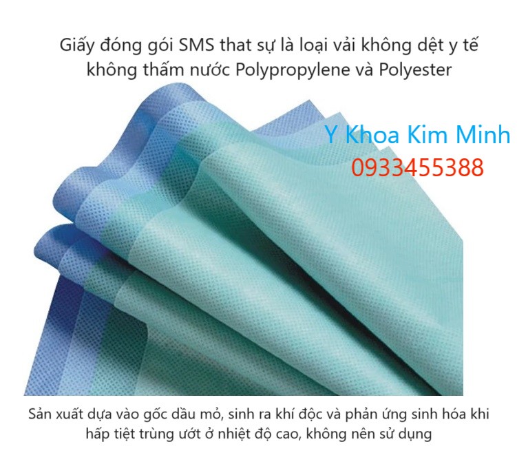 Giấy đóng gói SMS dùng hấp ướt, hấp khô dụng cụ pen kéo, bông băng gạc y tế