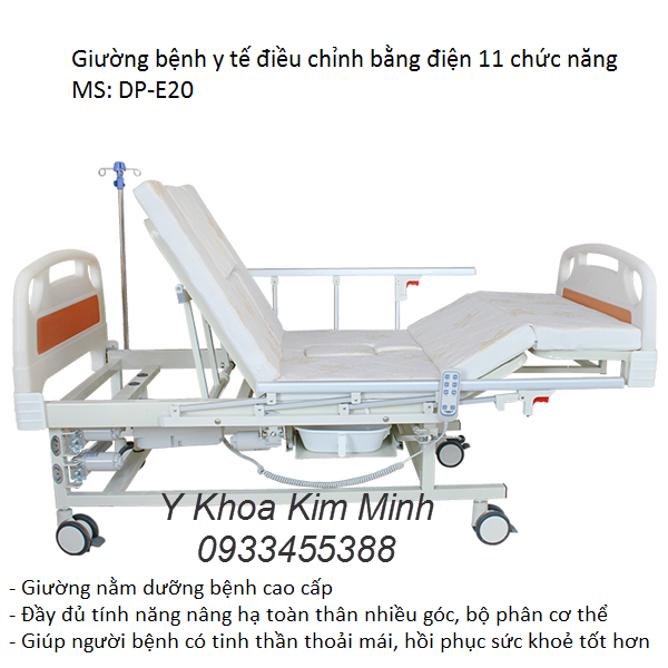 Giường bệnh y tế có bô vệ sinh, tay quay nâng hạ đầu chân bằng điện - Y Khoa Kim Minh