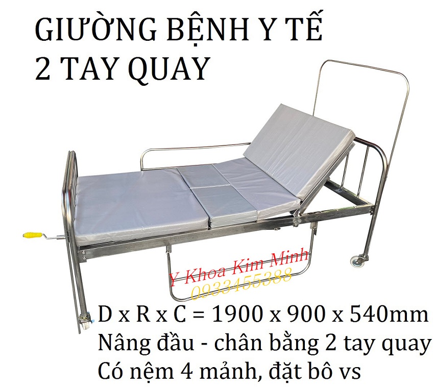 Giường y tế dùng cho người bệnh tại nhà có tay quay nâng đầu và chân